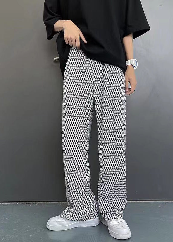 Spring Chic White Men Plaid Long Pants Oversized
