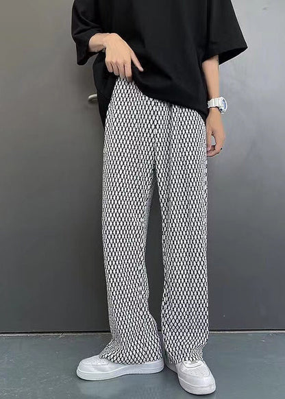 Spring Chic White Men Plaid Long Pants Oversized