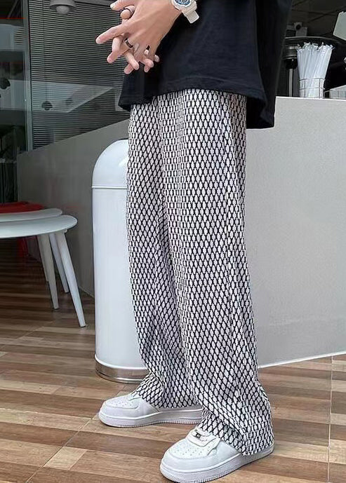 Spring Chic White Men Plaid Long Pants Oversized