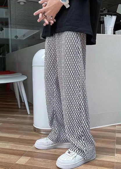 Spring Chic White Men Plaid Long Pants Oversized