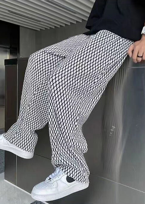 Spring Chic White Men Plaid Long Pants Oversized