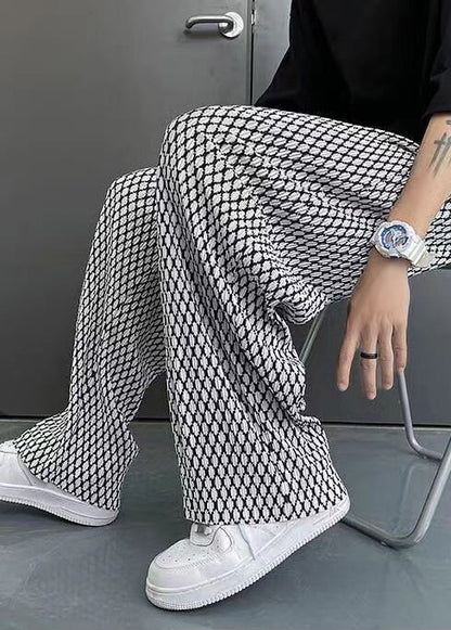 Spring Chic White Men Plaid Long Pants Oversized