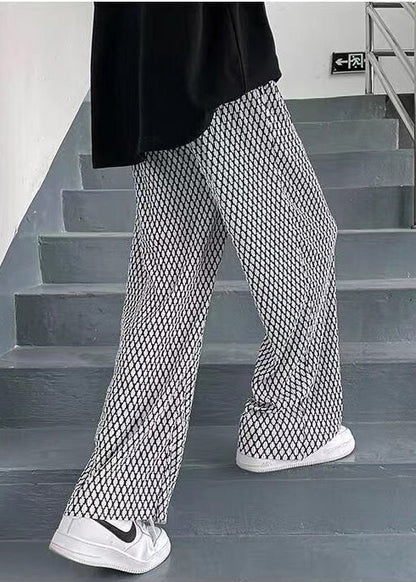 Spring Chic White Men Plaid Long Pants Oversized