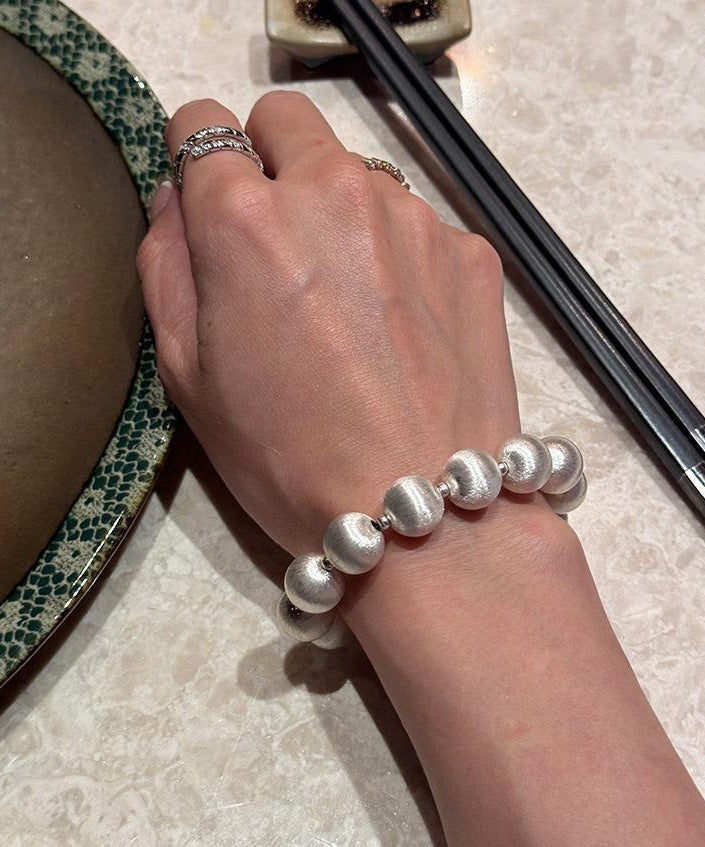 Chic White Stainless Steel Silk Brushed Pearl Chain Bracelet WO007