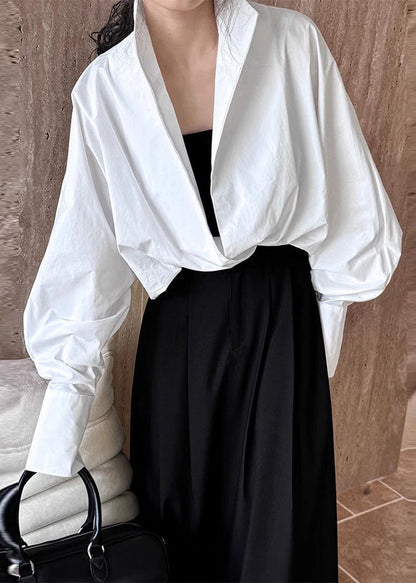 Spring Stand White Shirts Collar Chic Solid