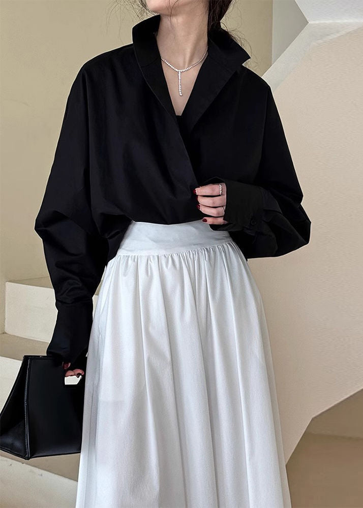 Spring Stand White Shirts Collar Chic Solid