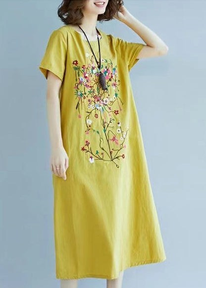 Linen Chic Dress Fine Embroidered Summer Yellow