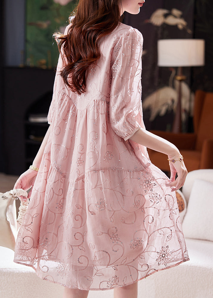 Cotton Summer Yellow Sequins Chic Patchwork Dress Embroidered