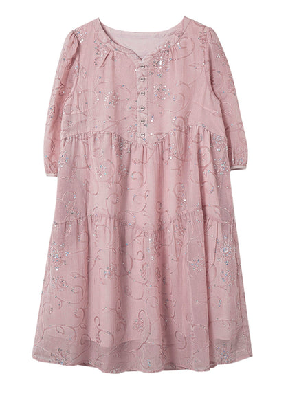 Cotton Summer Yellow Sequins Chic Patchwork Dress Embroidered