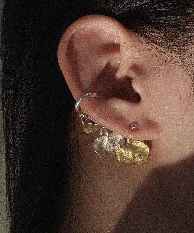 Chic Yellow Sterling Silver Leaf Hoop Earrings QU048