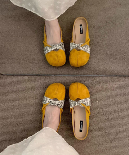 Splicing Chic Suede Boutique Slide Yellow Sandals