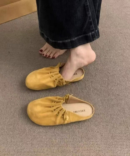 Chic Splicing Yellow Suede Wrinkled Sandals Slide