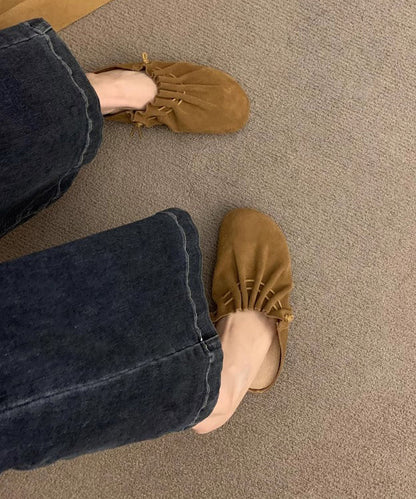 Chic Splicing Yellow Suede Wrinkled Sandals Slide