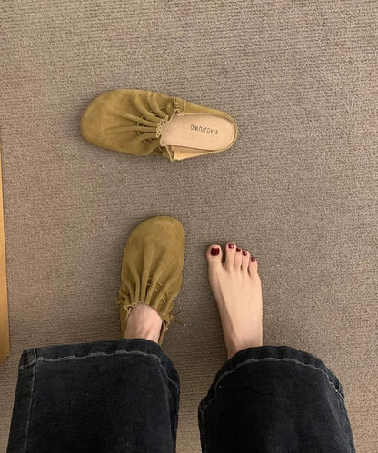 Chic Splicing Yellow Suede Wrinkled Sandals Slide