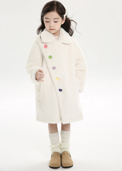 Chice Pink Asymmetrical Peter Pan Collar Kids Mink Velvet Long Woolen Coats Winter WL016