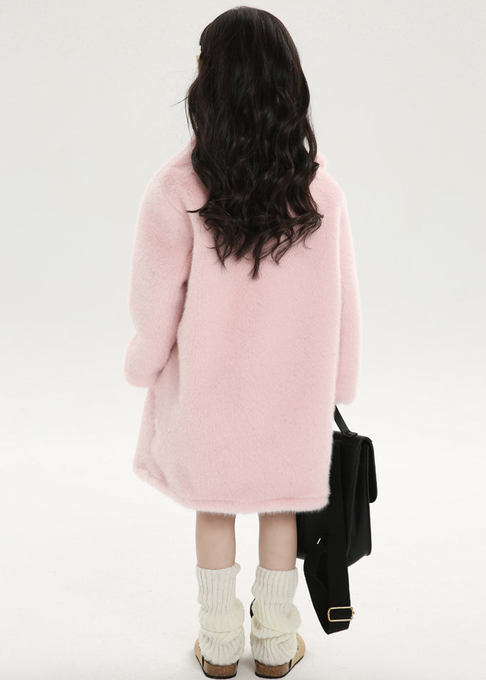 Chice Pink Asymmetrical Peter Pan Collar Kids Mink Velvet Long Woolen Coats Winter WL016