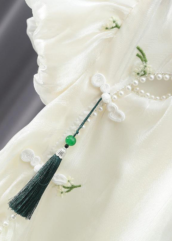 Chinese Style Apricot Embroideried Nail Bead Girls Chiffon Long Dress Summer MN013