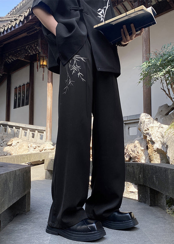 Chinese Style Apricot Embroidery Ice Silk Men Pants Summer YT057