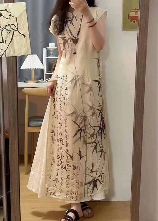 Chinese Style Bamboo Ink Painting Lace Up Dress For Summer BV063