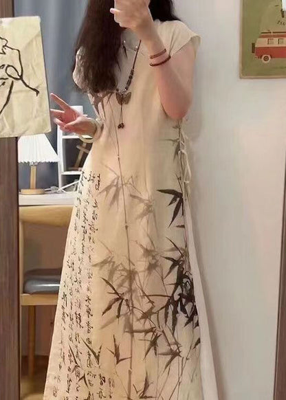 Chinese Style Bamboo Ink Painting Lace Up Dress For Summer BV063