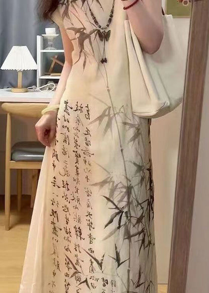 Chinese Style Bamboo Ink Painting Lace Up Dress For Summer BV063