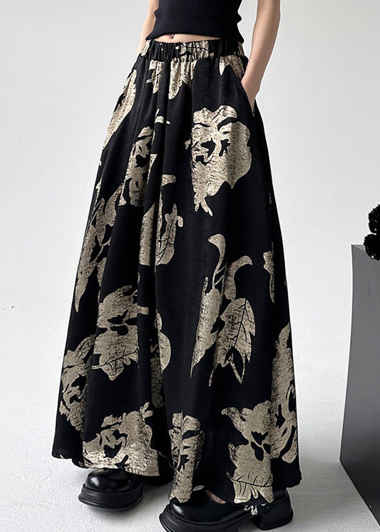 Elastic Waist Style Line Print Skirts Chinese A Black