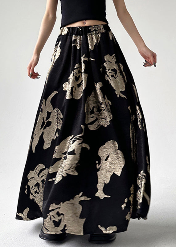 Elastic Waist Style Line Print Skirts Chinese A Black