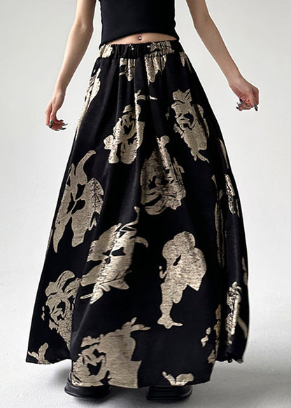 Elastic Waist Style Line Print Skirts Chinese A Black