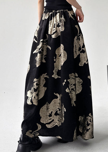 Elastic Waist Style Line Print Skirts Chinese A Black