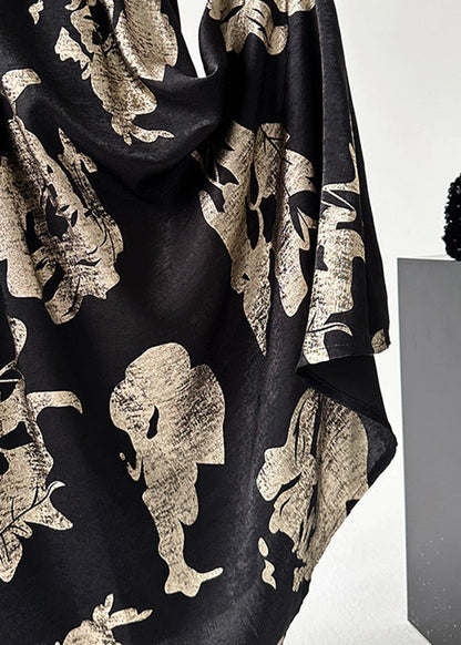 Elastic Waist Style Line Print Skirts Chinese A Black