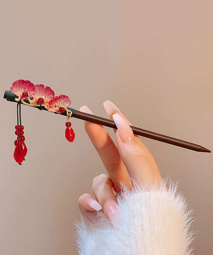 Style Hairpin Floral Woodiness Tassel Chinese Black Alloy