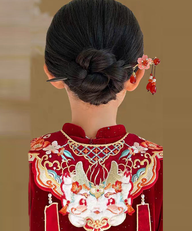 Style Hairpin Floral Woodiness Tassel Chinese Black Alloy