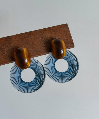 Blue Chinese Style Alloy Amber Earrings Hoop Acrylic