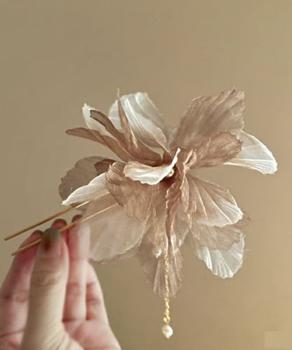 Champagne Style Chinese Tassel Alloy Hairpin Pearl Chiffon