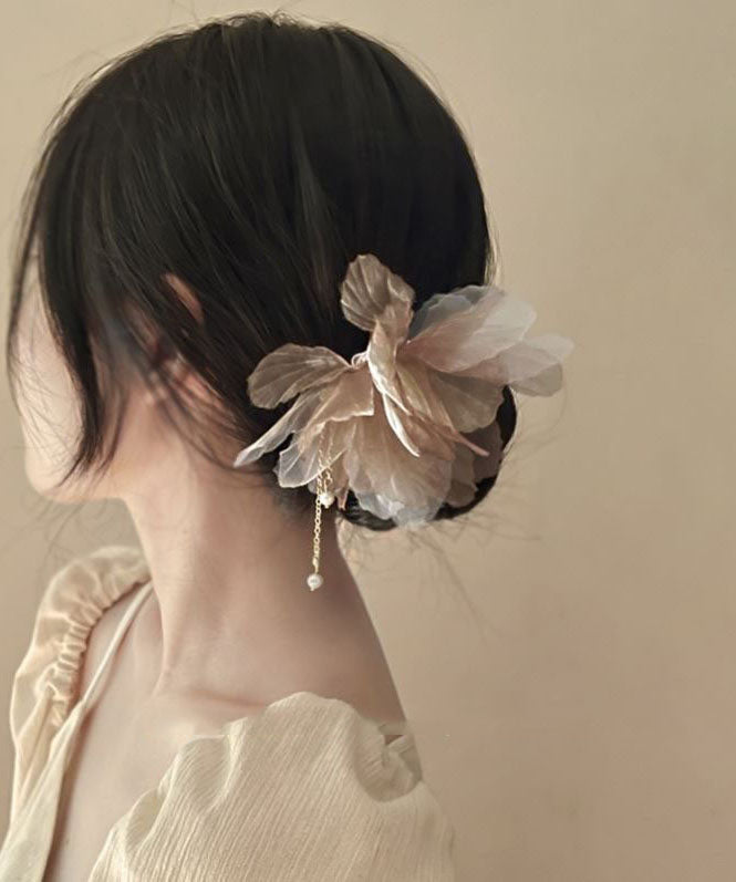 Champagne Style Chinese Tassel Alloy Hairpin Pearl Chiffon