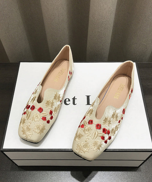 Fabric Cotton Apricot Chinese Flat Style Shoes Embroidered