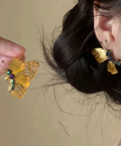 Style Gold Stud Earrings Alloy Chinese Butterfly Beading