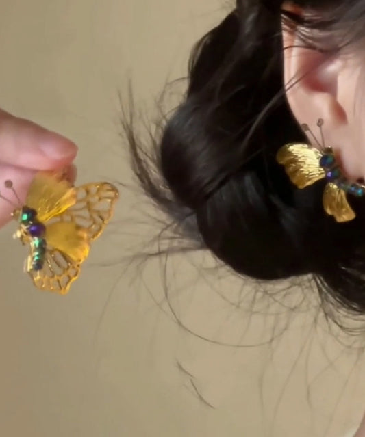 Style Gold Stud Earrings Alloy Chinese Butterfly Beading