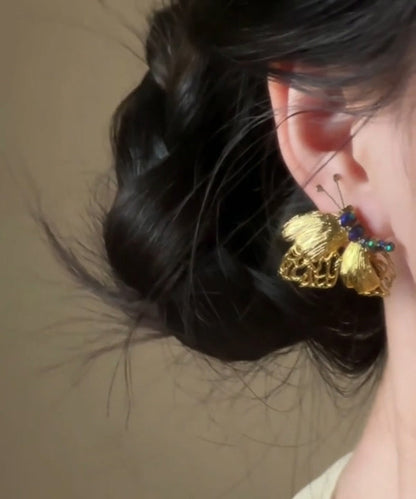 Style Gold Stud Earrings Alloy Chinese Butterfly Beading