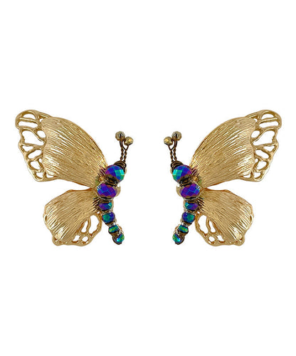 Style Gold Stud Earrings Alloy Chinese Butterfly Beading