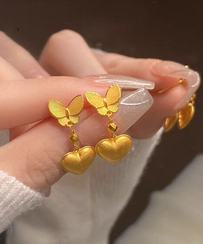 Chinese Love Copper Drop Earrings Style Overgild Butterfly Gold