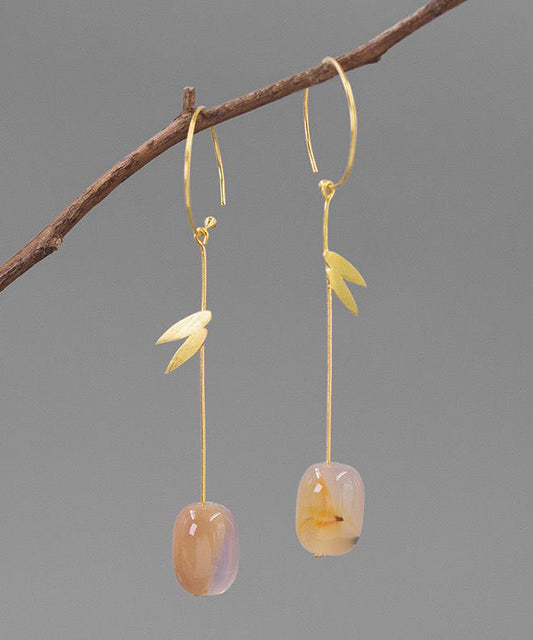 Chinese Style Gold Sterling Silver Overgild Agate Drop Earrings QQ002