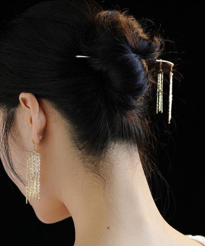Hairpin Chinese Gold Sterling Style Silver Tassel Overgild