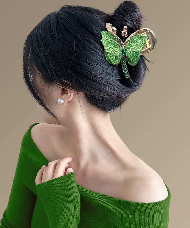 Zircon Butterfly Embroidery Green Chinese Hairpin Style Acrylic