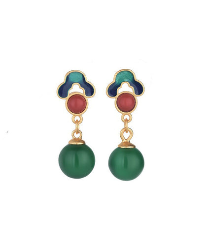 Style Gold Earrings Green Chalcedony Ancient Chinese Drop