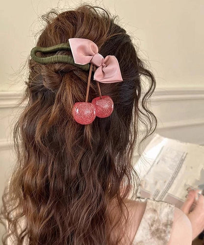 Cherry Chinese Plastics Style Hairpin Green Cloth