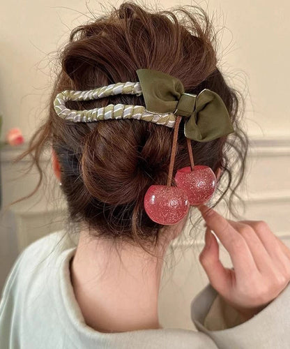 Cherry Chinese Plastics Style Hairpin Green Cloth