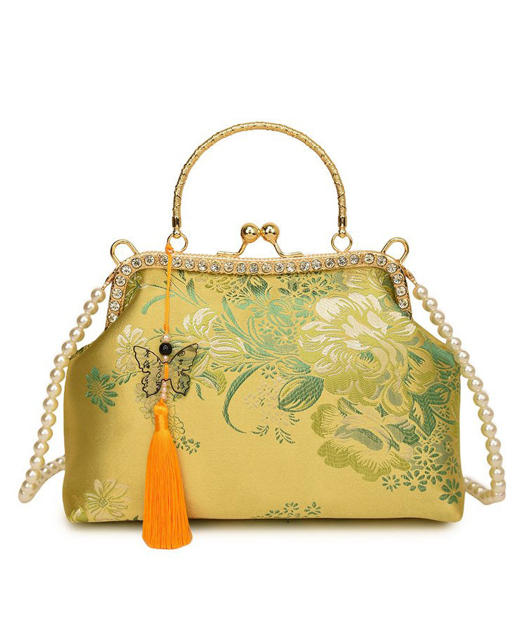 Green Bag Zircon Tote Print Chinese Tassel Style