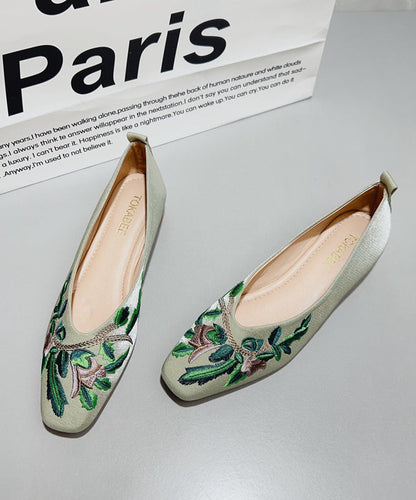 Shoes Satin Embroidered Chinese Flat Feet Green Style