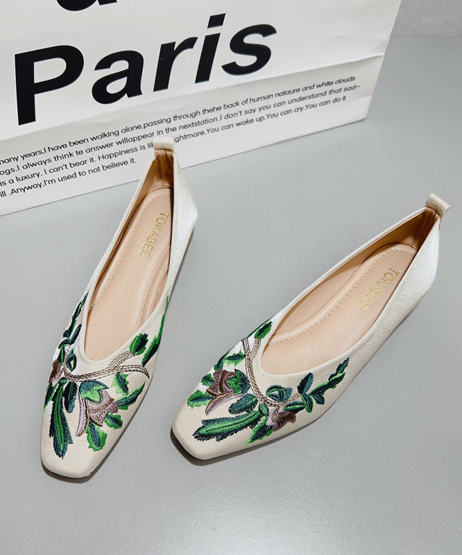 Shoes Satin Embroidered Chinese Flat Feet Green Style